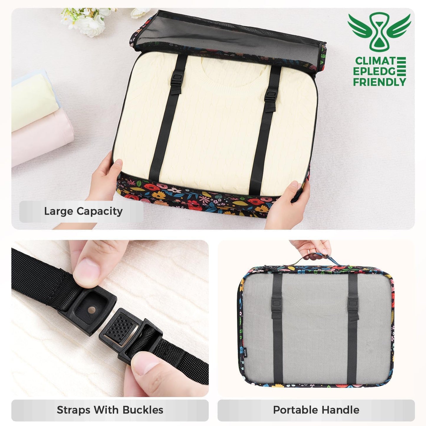 BAGAIL 8 Set Packing Cubes Luggage Packing Organizer Bags for Travel Accessories-Black Floral