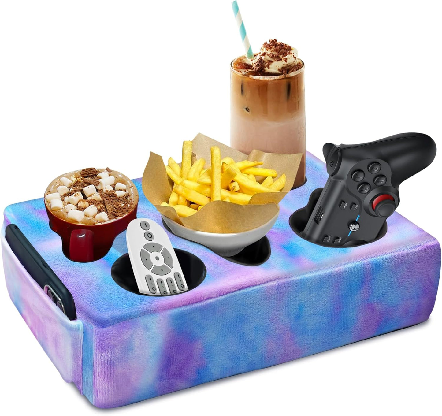 Couch Cup Holder Pillow, 5 Hole Couch Drink Holder! Keep Drinks Hand Side and Keep Temp, Prevent Spills and Use Anywhere. Cup Holder for Couch, Bed, Camping, RV, Car, Beach. Violet