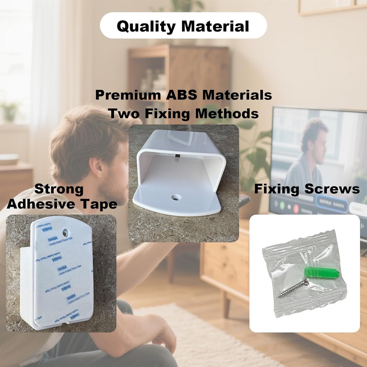 2Pcs Remote Holder Wall Mount, White Remote Control Holder for AC TV, Wall Mount Box Organizer with Self Adhesive and Screws for Home Office Storage
