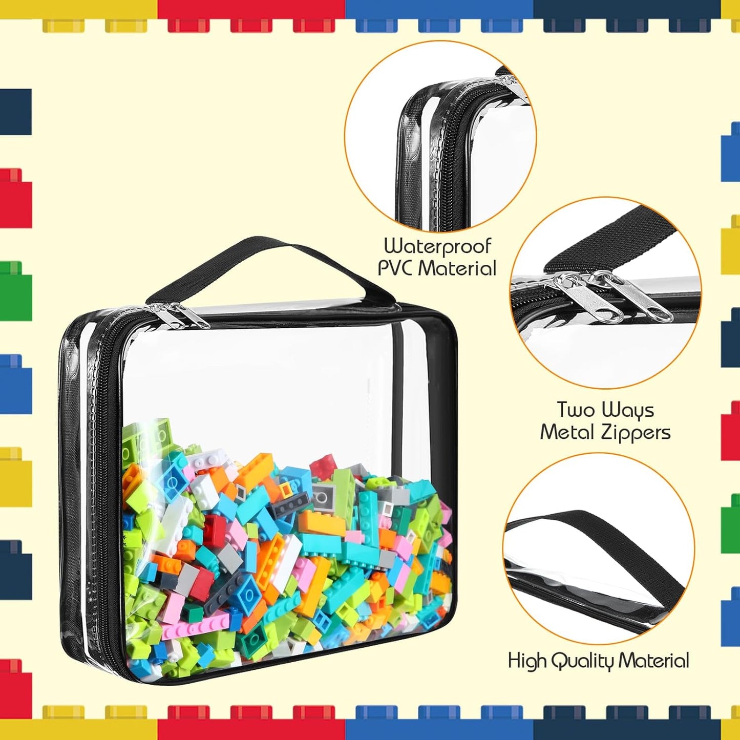 Sanwuta 6 Packs Toy Storage Bags, PVC Organizing Case Bags with Zipper, Waterproof Toy Container for Board Games, Building Blocks, Puzzles, Small Toys and Kids Books(Small,Clear)