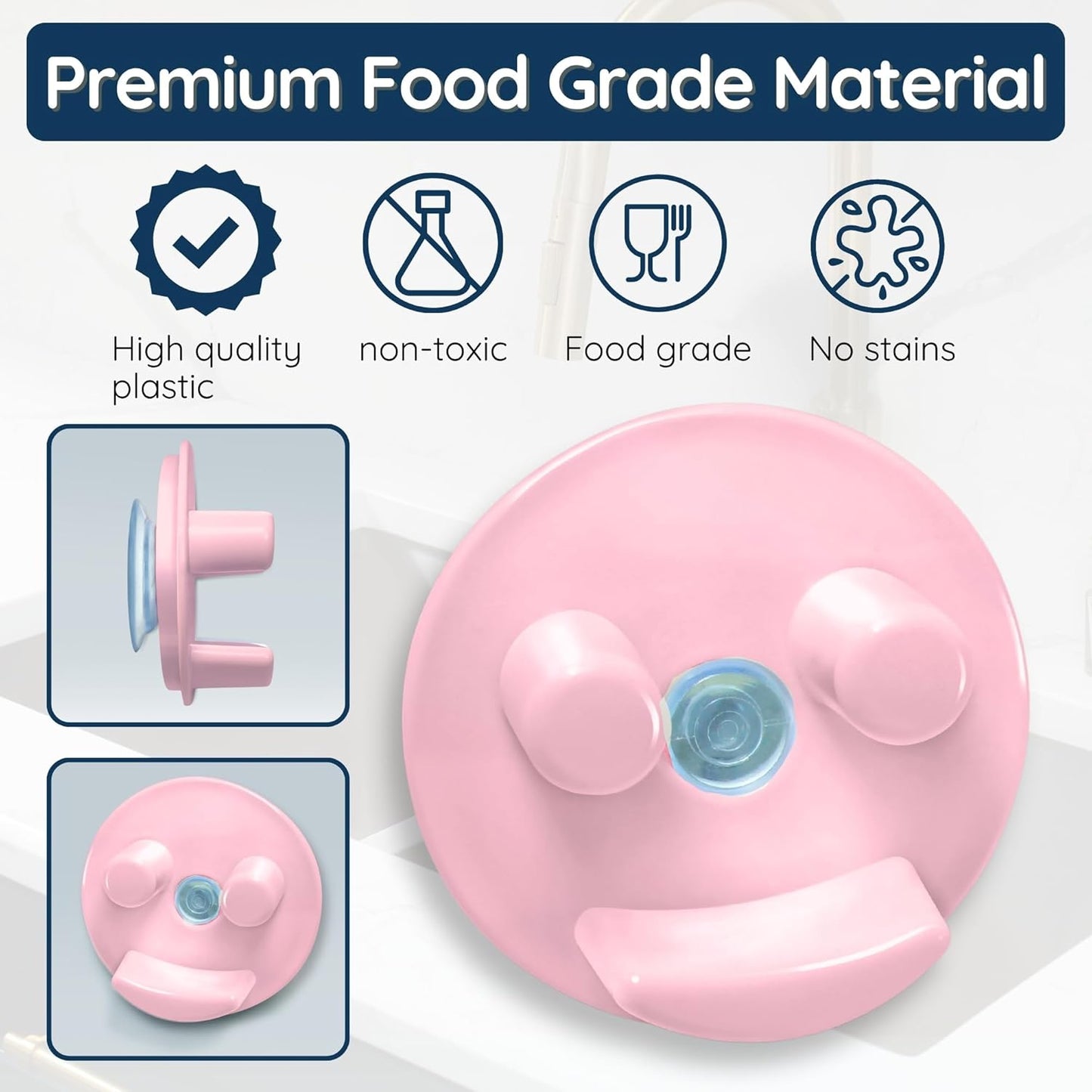 BeraTek Smiley Face Sponge Holder for Kitchen Sink - Stop Soggy Sponges, In Sink Sponge Holder with Suction Cup - Sponge Caddy Fits Most Happy Face Sponges - Pink, 1 Pack