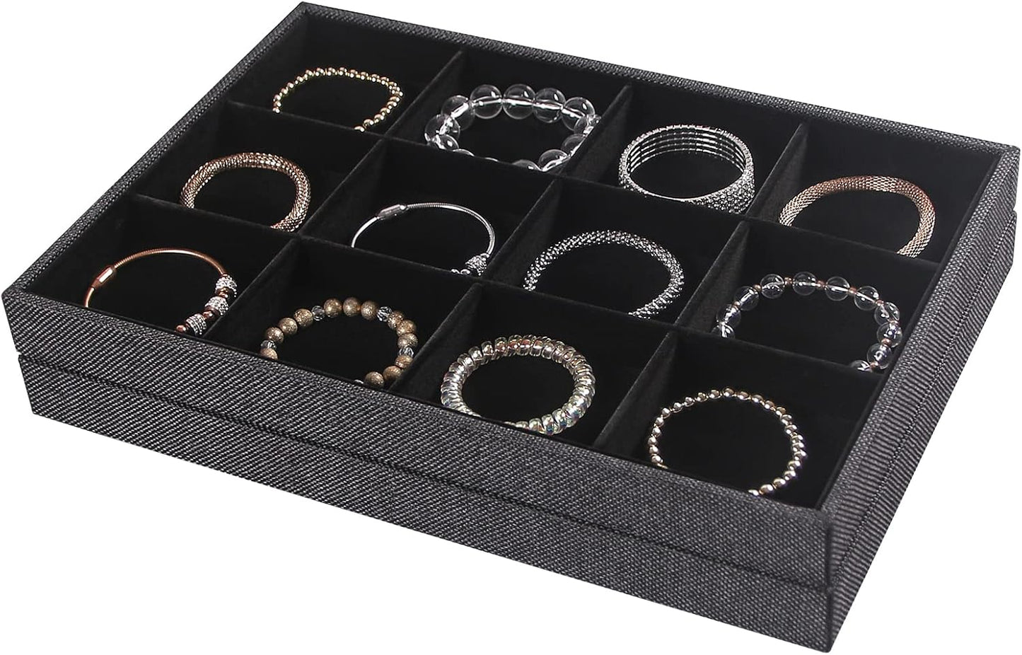 Julysky 2Pcs 12 Grids Stackable Jewelry Organizer Trays for Drawer,Bracelet Holder Box,Necklace Display Stand for Selling