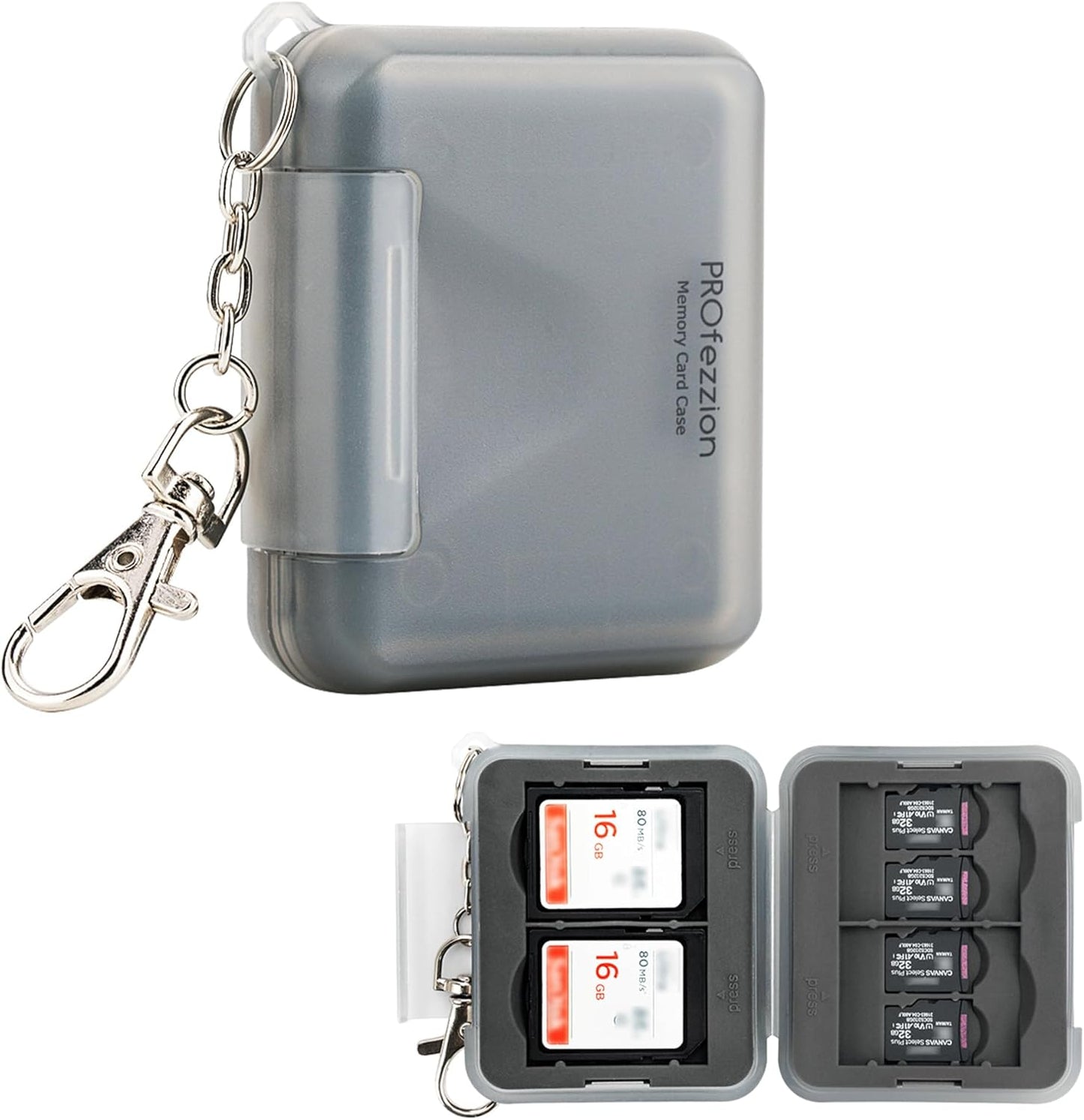 PROfezzion SD Card Holder Case Water-Resistant: Portable 12 Slots Memory Card Case for 8 Micro SD Card & 4 SD/SDXC/SDHC Card, Memory Card Hard Carrying Box Keeper Protector with Rubber Interior Grey