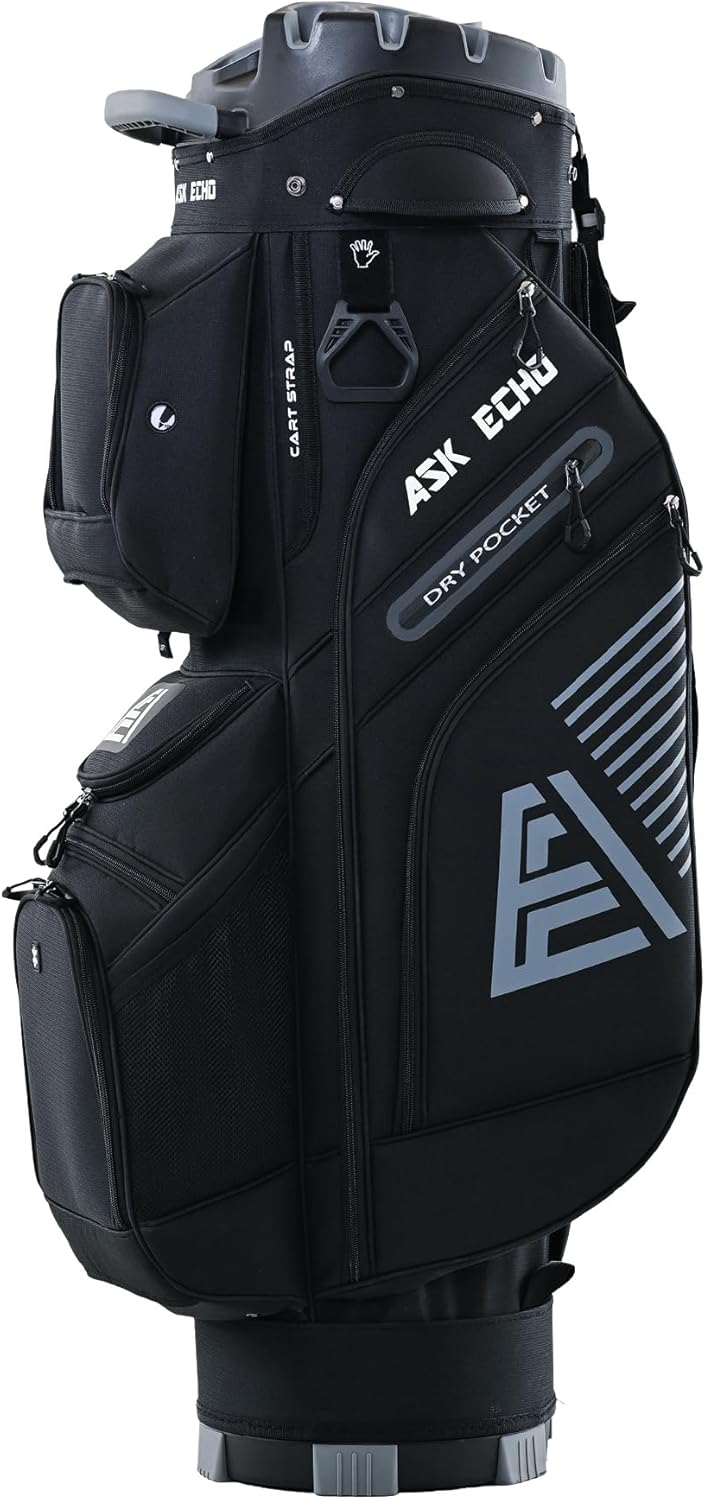 ASK ECHO 2024 T-Lock Golf Cart Bag with 14 Way Organizer Divider Top, Premium Cart Bag with Handles and Rain Cover, for Men