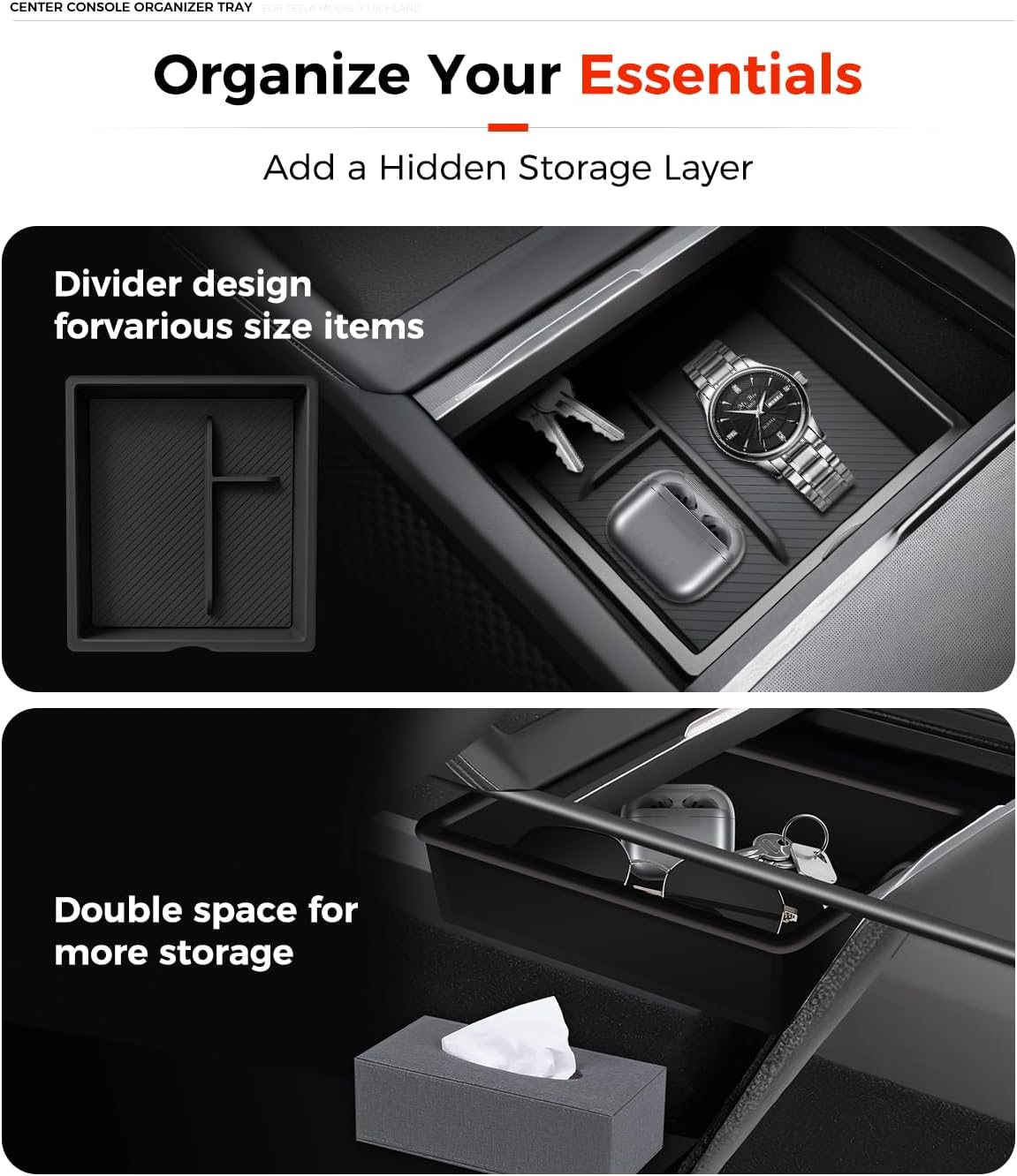 Center Console Organizer 1PCS Compatible with Tesla Model Y Juniper2026, Interior Accessories for New Model Y/3 2025
