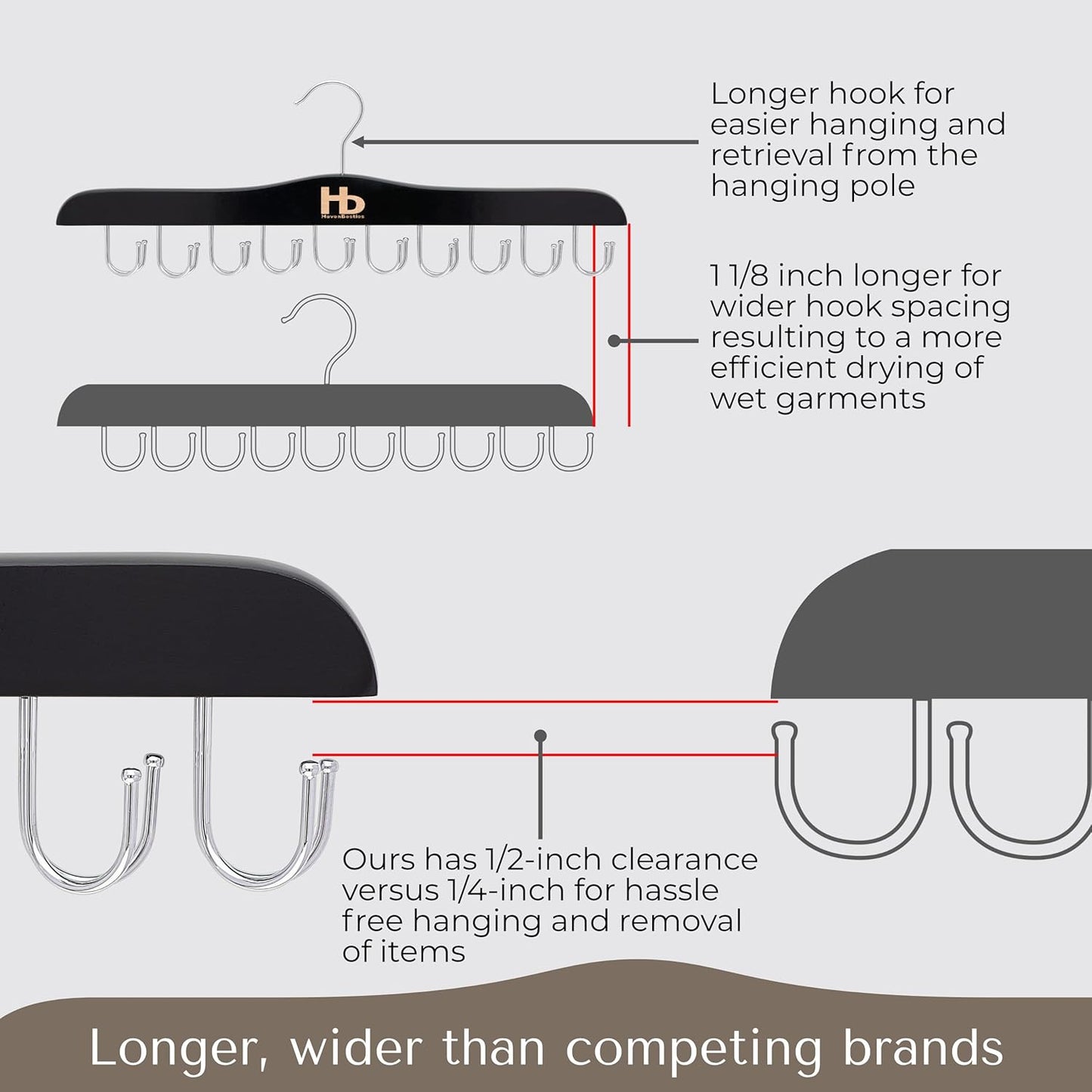 Large Bra Hanger and Bra Organizer for Closet – Tank Top Hanger Space Saving for House, Dorm, Apartment - Foldable Wooden for Closet Organizer– with 20 Hooks, Lotus Wood, Black, 2 Pack