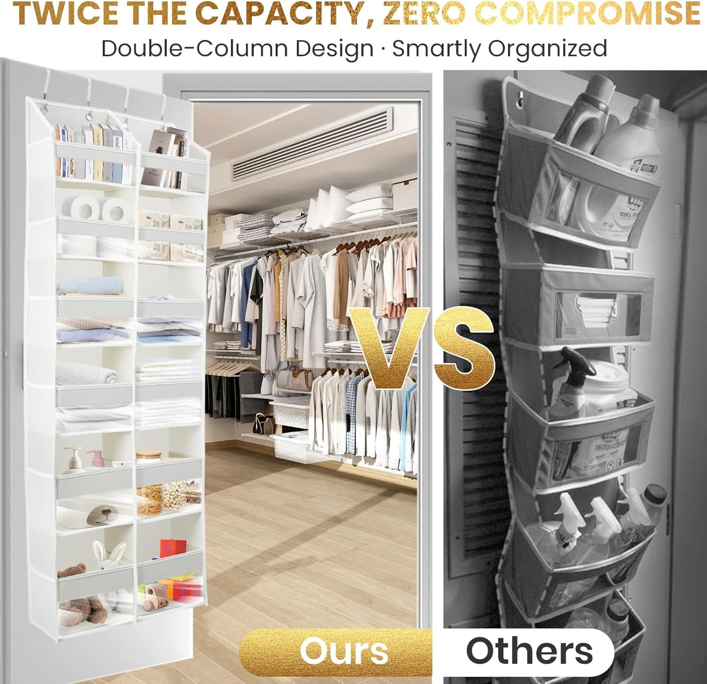 HOMELUX THEORY Over The Door Organizer Hanging - 50lbs Load 6 Large Front & 12 Side Pockets, 1 Pack Over The Door Shoe Organizer, Hanging Closet Organizer For Toys, Diaper, Sewing (XL, Baby Blue)