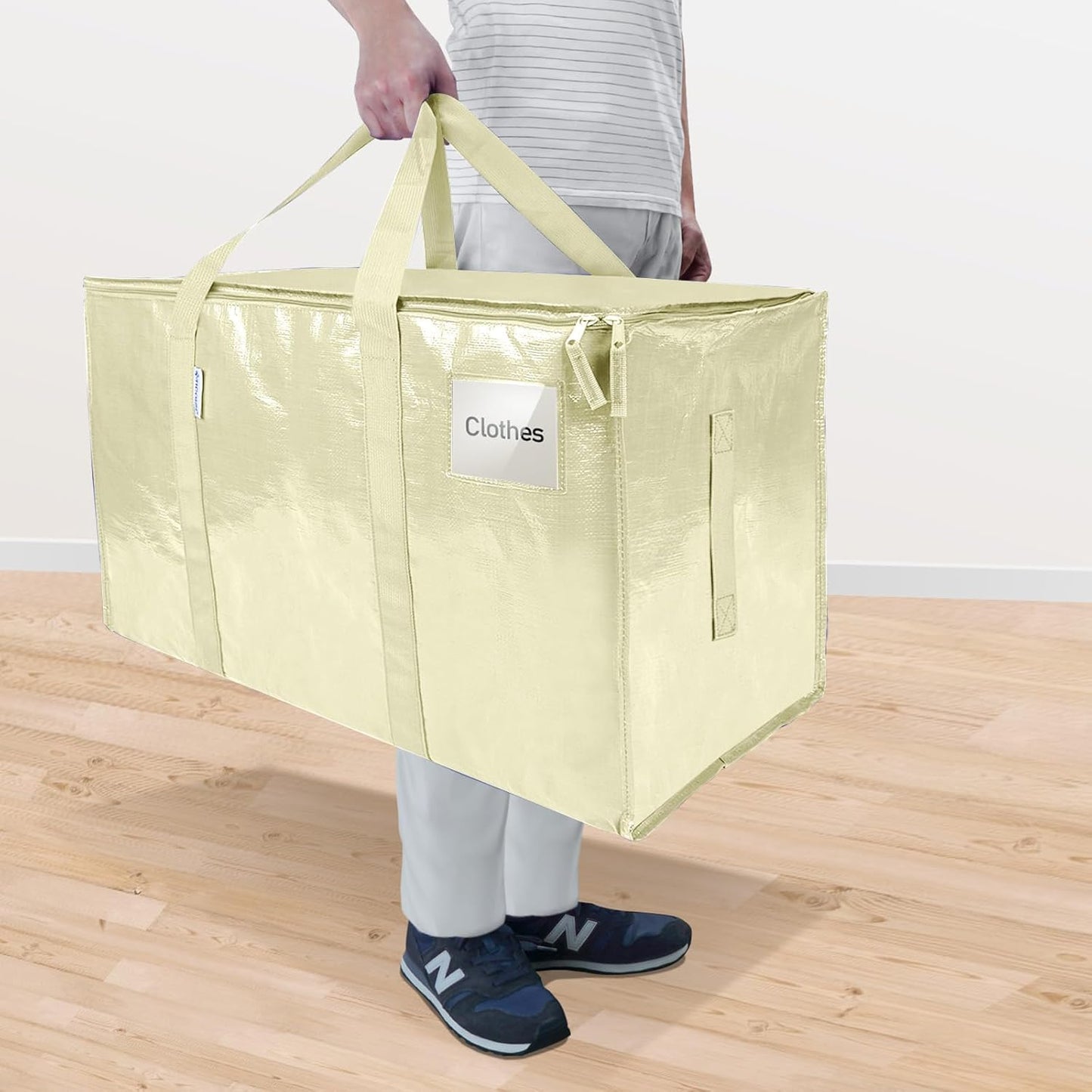 TICONN 4 Pack Extra Large Moving Bags with Zippers & Carrying Handles, Heavy-Duty Storage Tote Moving Boxes for Space Saving (4 Pack, Cream)