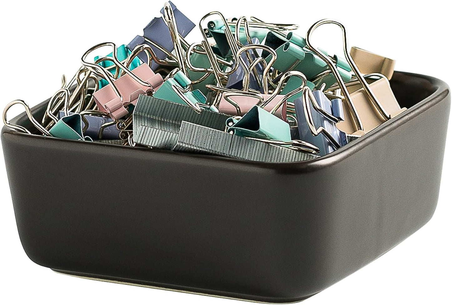 Ceramic Paper Clip Holder for Desk Cute Binder Holder Paperclip Holders for Office Paper Clips Dispenser Organizer desk décor (black)