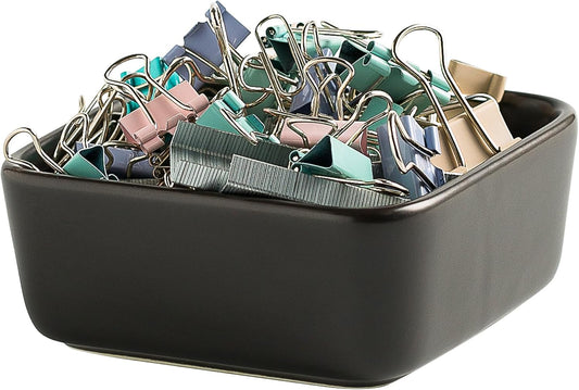 Ceramic Paper Clip Holder for Desk Cute Binder Holder Paperclip Holders for Office Paper Clips Dispenser Organizer desk décor (black)
