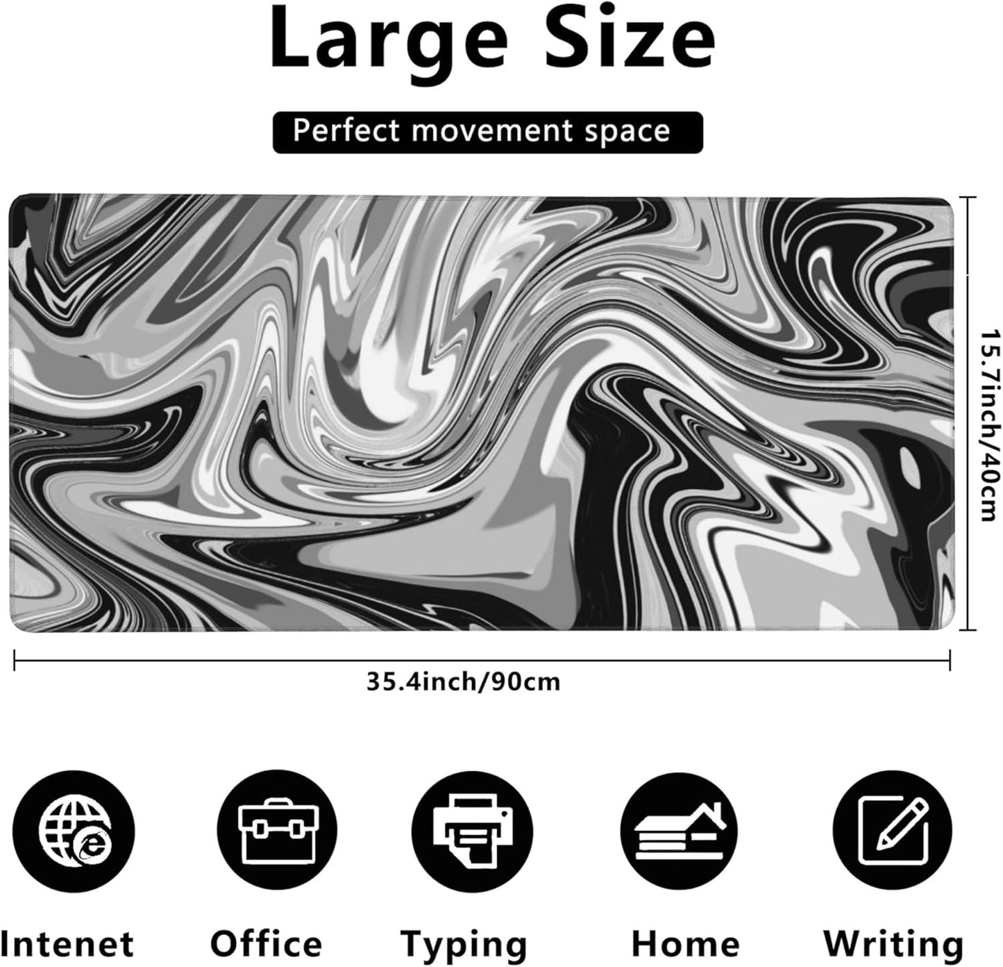 Desk Mat,Fluid Pattern Extended Gaming Mouse Pad,Large Non-Slip Rubber Base Mousepad with Stitched Edges,Waterproof Mouse Mat Desk Pad for Office Game Home 35.4x15.75 in