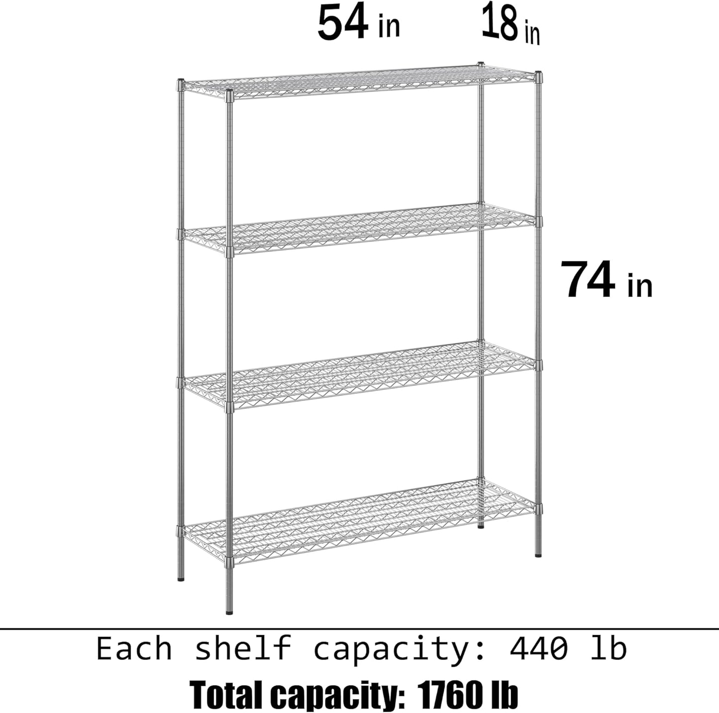 Wire Shelving Kit | NSF Commercial Storage Rack Unit (4-Tier | 74" Height, 18" Deep x 54" Wide)
