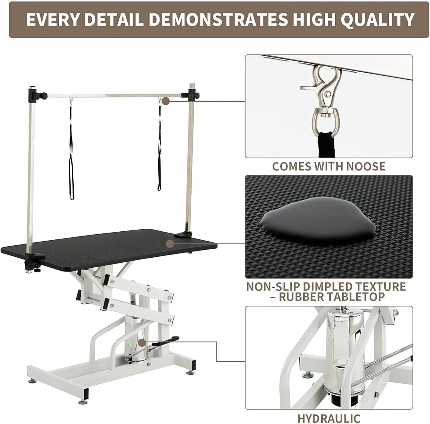 Hydraulic Dog Pet Grooming Table, 42 Inch Heavy Duty Z Lift Structure Professional Dog Grooming Table Suitable for Large Dogs at Home with Adjustable Overhead Arms, Clamps and 2 Grooming Noose, Black