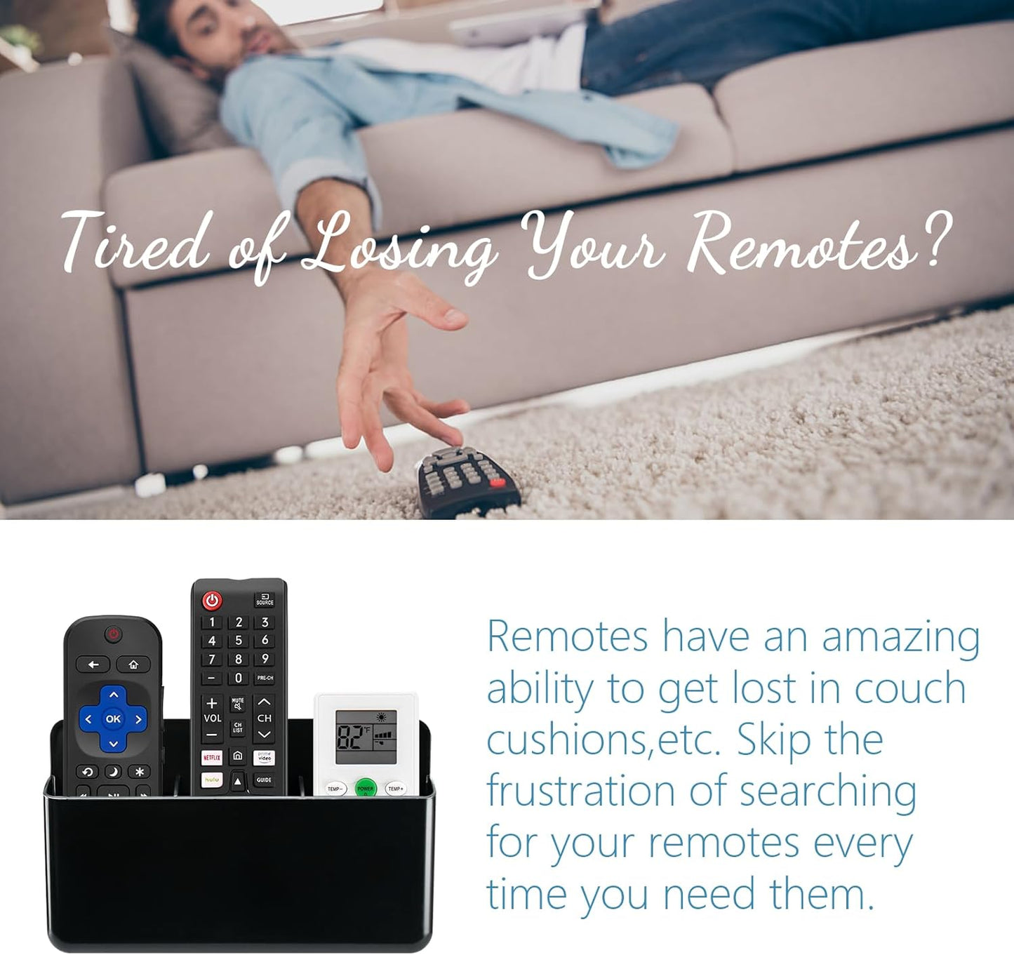 2Pcs Remote Control Holder Wall Mount, TV Remote Caddy Box Hollow Bottom Slot Easy Phone Charging, Self Adhesive Remote Holder,Wall Pen Holder Storage Accessories for Home Office School (White&Black)