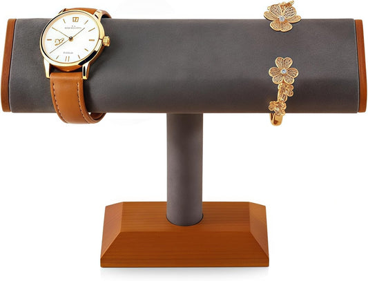 Solid Wood T-bar Watch Display Stand Bracelet Holder Jewelry Tower Organizer Space Saving for Personal Use Vendors Exhibit Trade Shows Retail Stores (Gray)