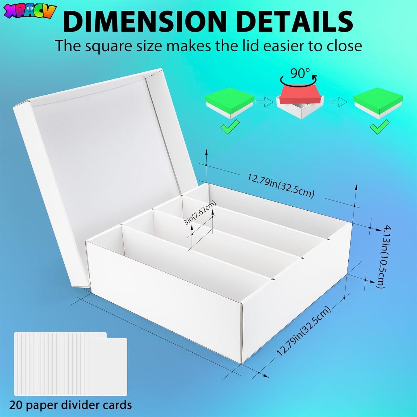 Trading Card Storage Box, 4 Row 3200 Count Collector Cards Box with Divider, White Corrugated Cardboard Compatible with Top Loader Organizer Sorting Tray Box for Sports Cards, MTG, TCG Cards (1-Pack)
