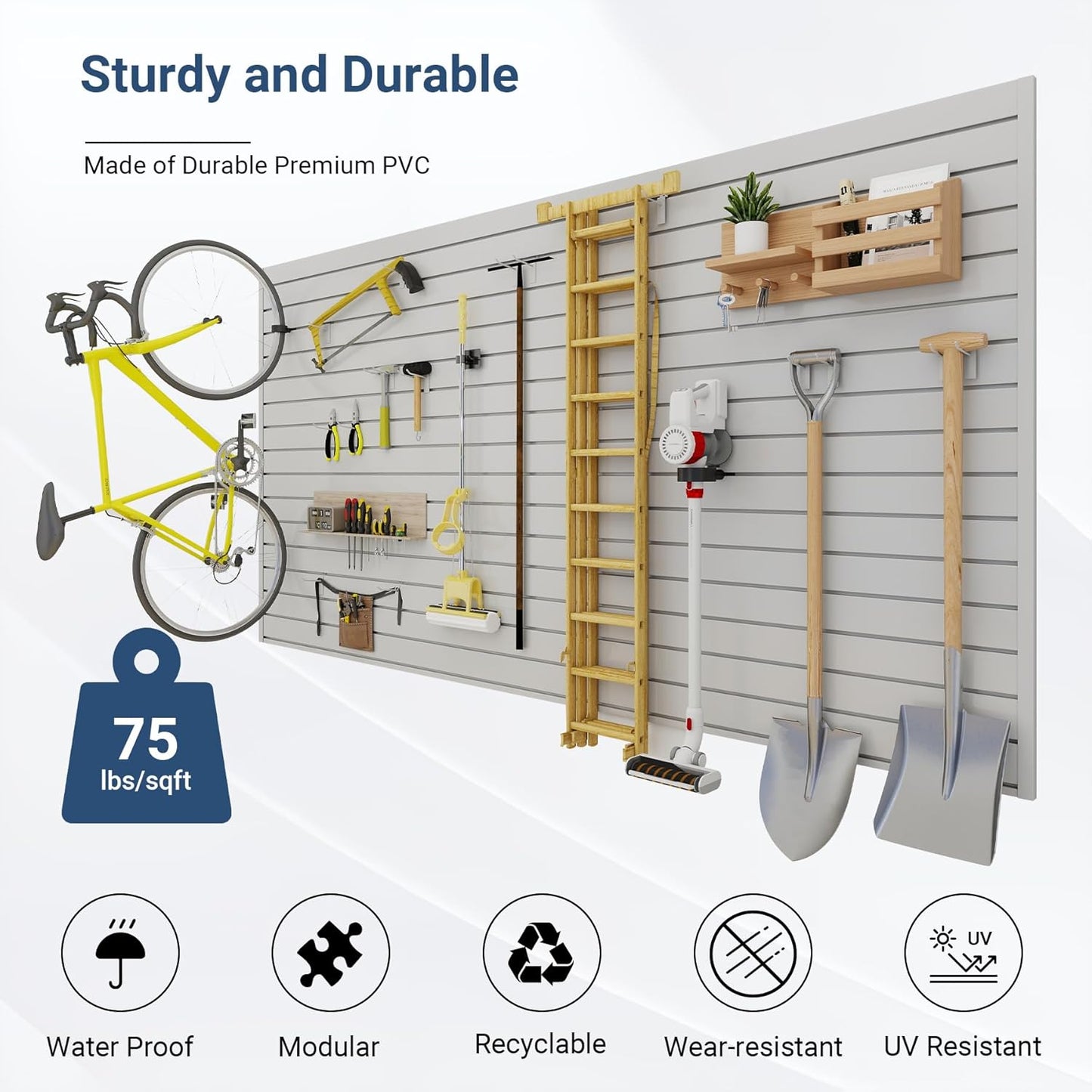 Slatwall Panel 8 FT x 4 FT, Interlocking Slat Wall Paneling, Wall Mounted PVC Wallpanel, Suitable for Garage Storage and Organizer, Slatwall Board, Shelves - Grey