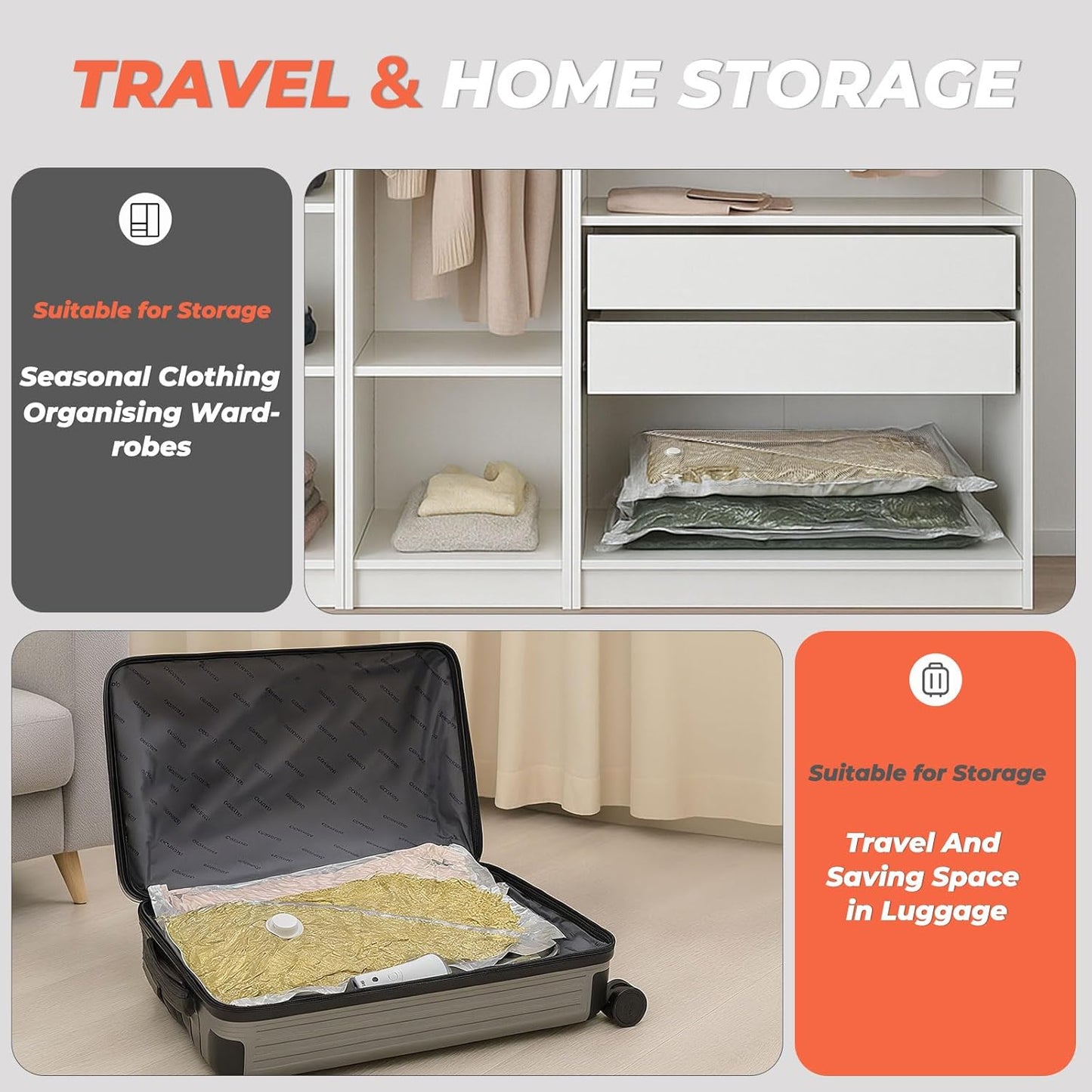 Vacuum Seal Bags for Clothing with Rechargeable Cordless Pump, 18 Pack Vacuum Storage Space Saver Bags, Compression Packing Seasonal Storage for Clothes Bedding Blanket Pillows Comforters