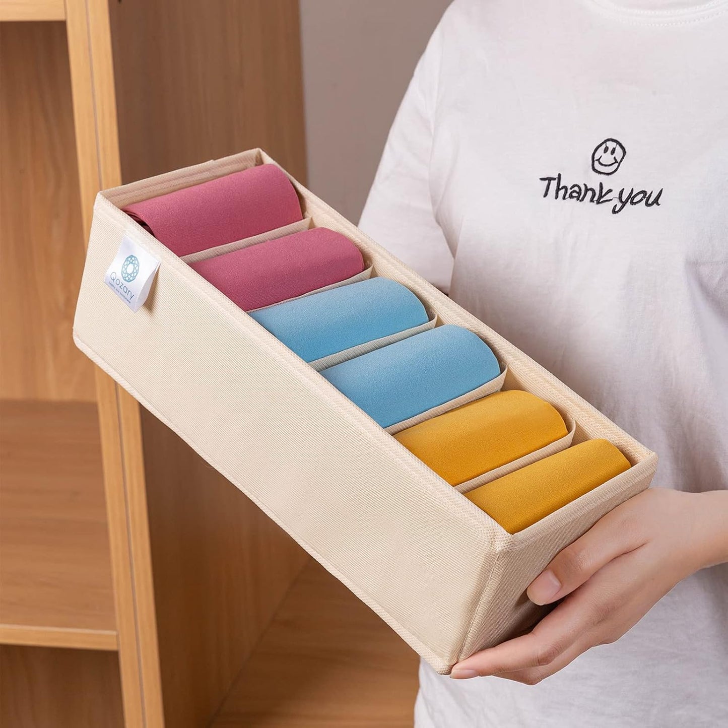 Qozary 3 Pack Sock Underwear Drawer Organizer Dividers, Collapsible Cabinet Closet Storage Boxes for Clothes, Socks, Lingerie, Underwear, Tie, Belt, Baby, Bedroom