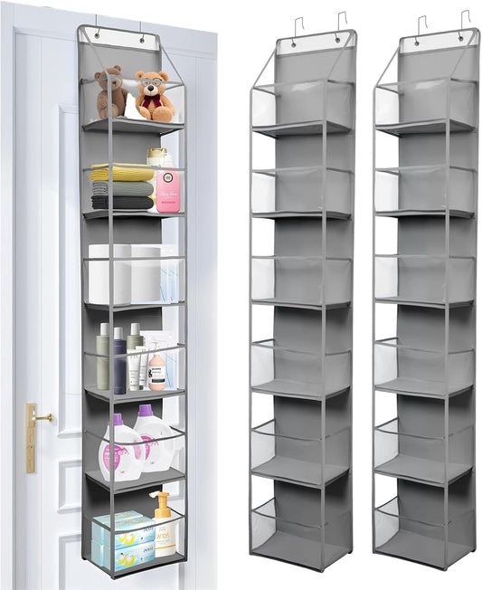 2 Packs Over The Door Organizer - 6-Shelf Hanging Storage Organizer with Clear Plastic Pockets - Large Capacity Pantry Storage Shelf for Bathroom, Bedroom, Nursery (Grey)