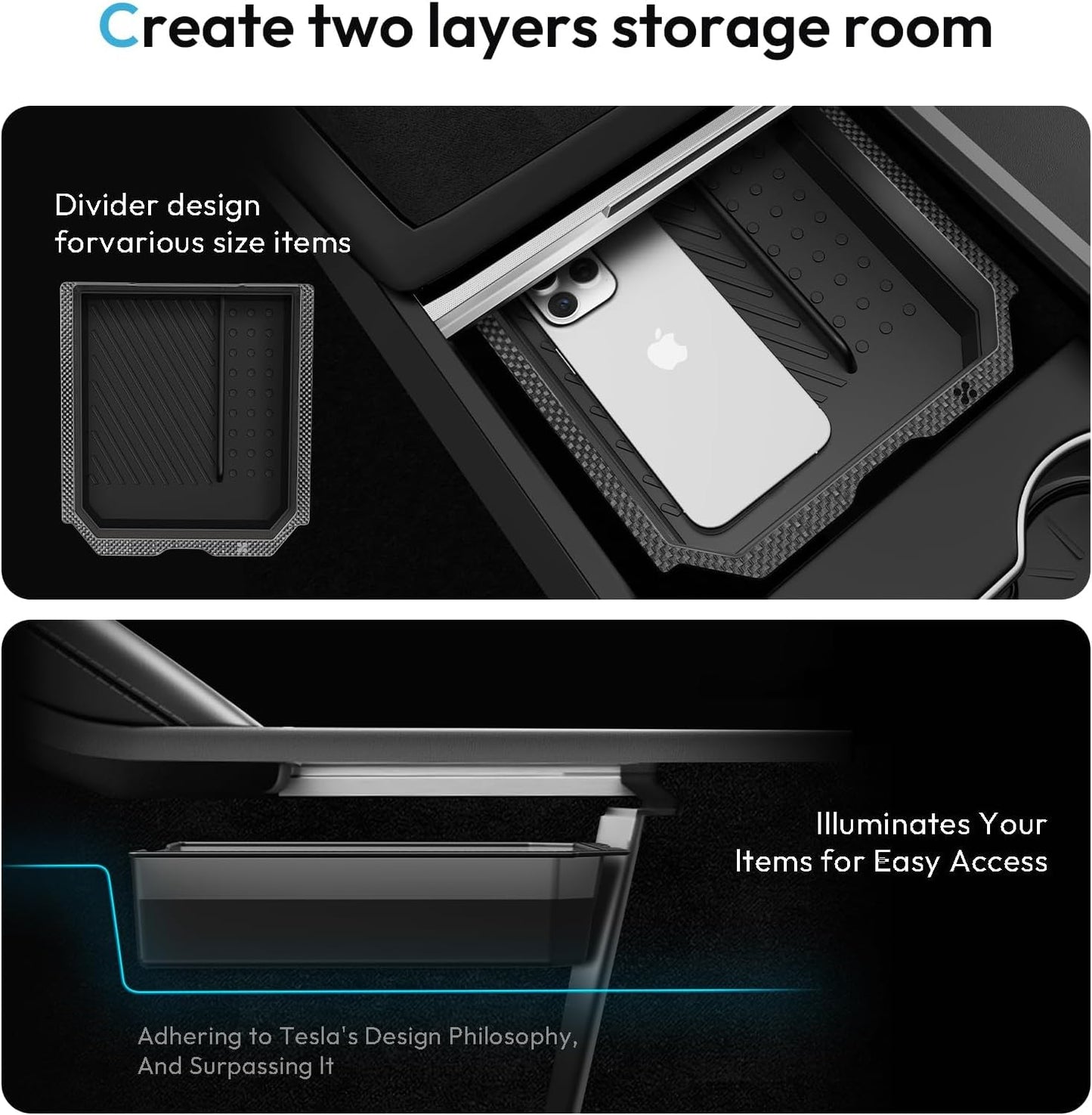 Center Console Organizer Tray for Tesla New Model Y Juniper Accessories 2025 2026(Material PC Superior), Cup Holder, Hidden Storage Box & Armrest Drawer Organizer