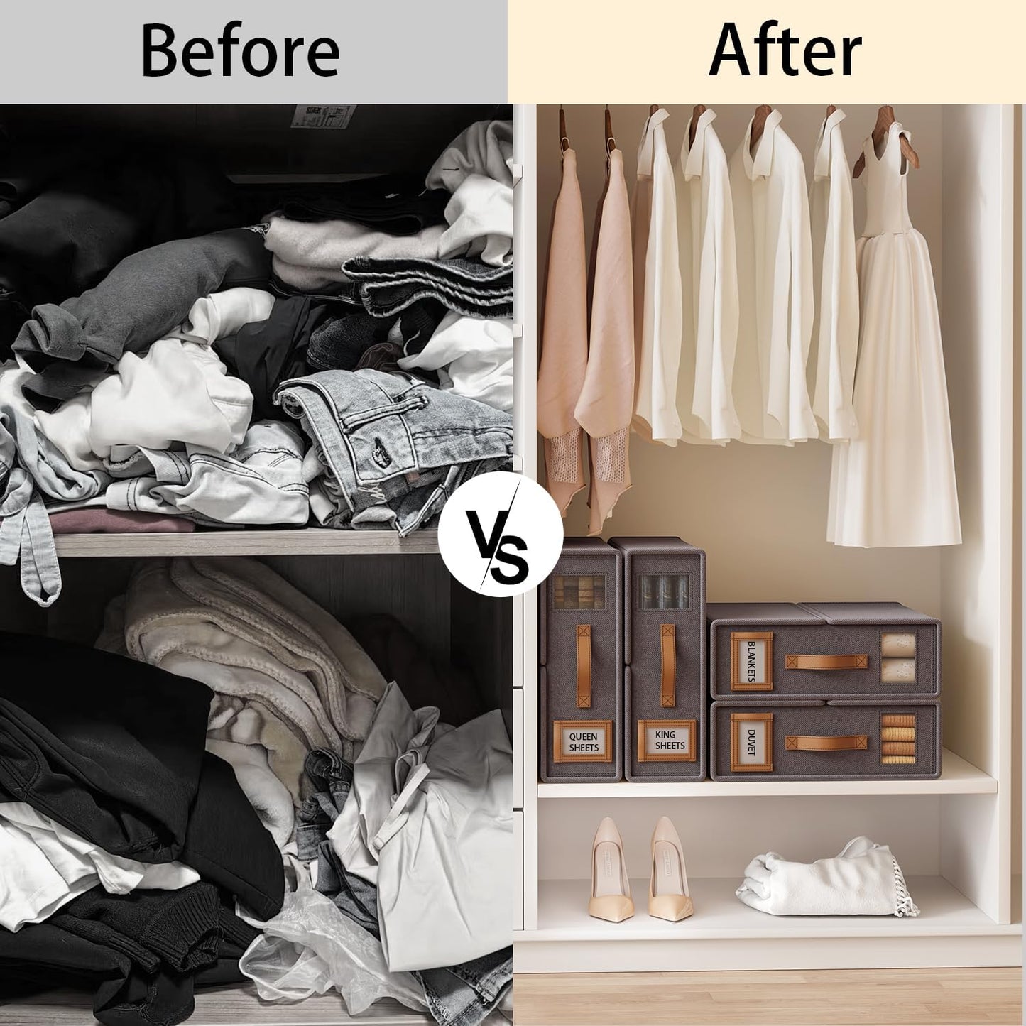 Bed Sheet Organizers and Storage (6 Pack, Queen & King Size) – Foldable Linen Closet Organizers with Window & Label, Zipper Bedding Storage Box for Sheets, Duvet Covers, Pillow Cases – Gray