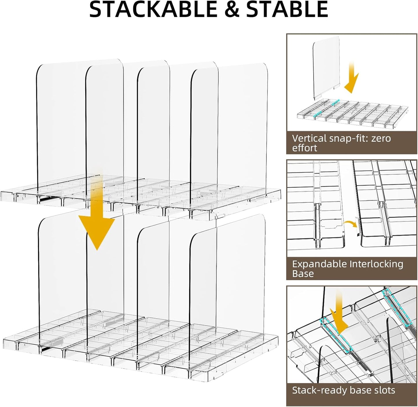 Bag & Purse Organizer for Closet Shelf Stackable Acrylic Shelf Dividers for Closet Organization, Clear Handbag Purse Storage Organizer Divider, Keep Clutch, Wallet, Pocketbook Upright, 4 Pack