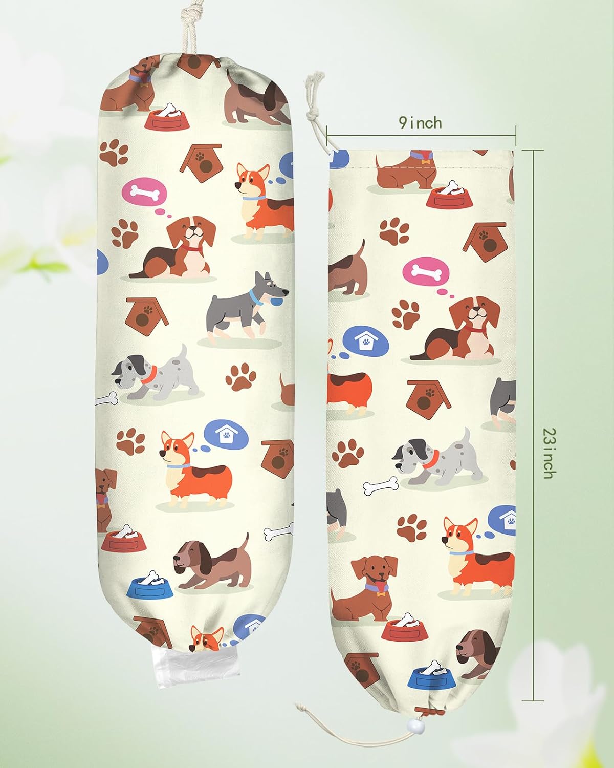 Plastic Bag Holder, Grocery Bag Organizer - 1 Pack Cute Kitchen Dispenser Holders Reusable Shopping Western Hanging Wall with Adjustment Drawstring Closure for Women Home, Dogs