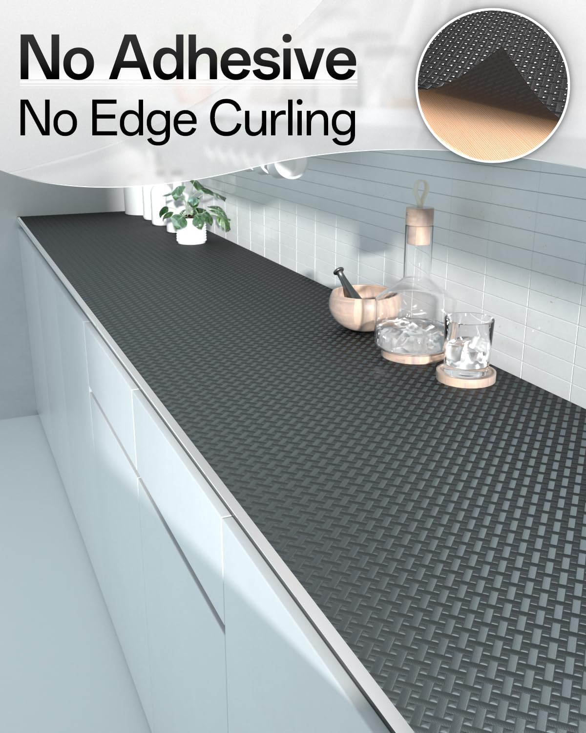 Shelf and Drawer Liner for Kitchen Cabinet, Non-Adhesive 12in x 120in Waterproof Contact Paper Refrigerator Liners Thickened Durable EVA Material Non Slip Mat for Dresser Cupboard Pantry Protector