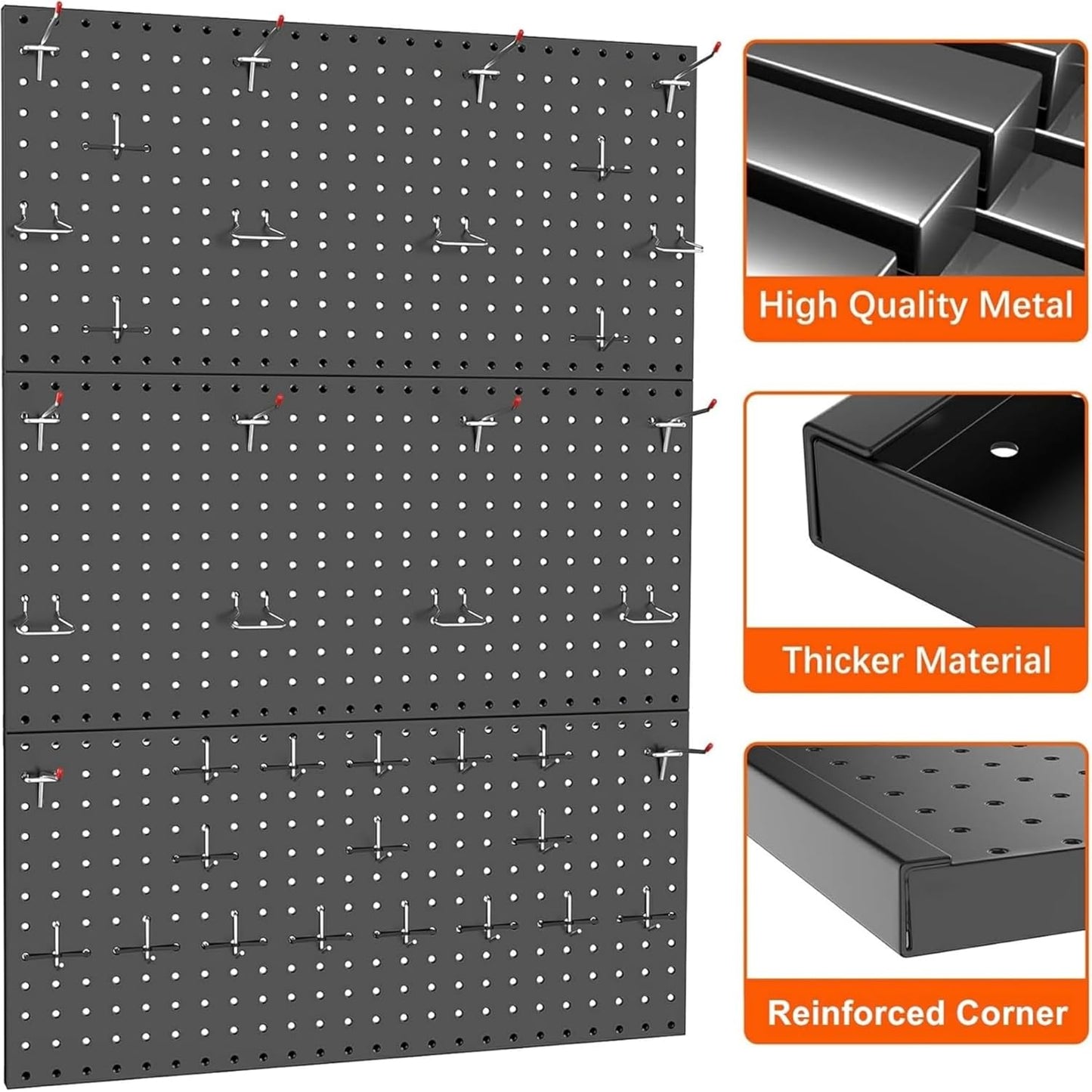 TORACK 3-Pack 12x24 inch Metal Pegboard Panels for Garage Wall, Tools Organizer Pegboard for Workbench, Workshop, Modular Peg Board Tool Storage Board for Pegs(Black)