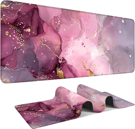 Pink Gaming Mouse Pad 31.5"x11.8"Desk Mat Anti-Slip Rubber Base & Durable Stitched Edges for Gamers Smooth Mouse Writing Surface for Desk Office/Home