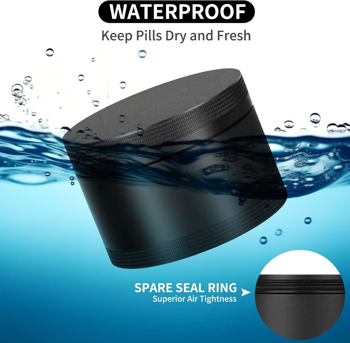 Portable Metal Pill Case, Single Waterproof Daily Pill Box for Travel, Pill Container, Aluminium Alloy Round Pill Box Organizer Pill Holder for Medicine Vitamin Fish Oils Big Size