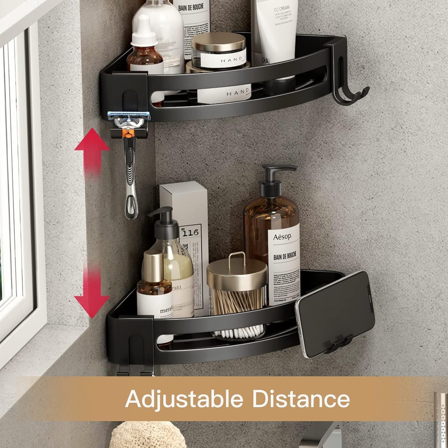 VOLPONE 3-Pack Black Triangle Shower Caddy, 3-Tier Corner Shelves, Rustproof Shower Storage Rack, Drill Free Wall Mount Shower Organizer, 40lbs Load Capacity