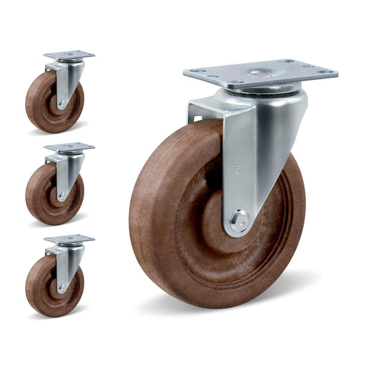5" Hi-Temp Glass FiIled Nylon Casters, Heavy Duty Casters Set of 4, Industrial Caster Wheels for Commercial Kitchen, Bakery - 2800 lbs Capacity(4 Swivel)