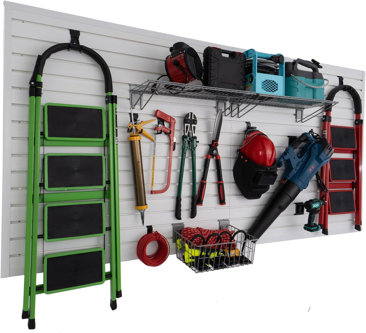 Slatwall Panel 4'x8' Garage Tool Organizer Wall Mount PVC Wall Panels for Interior Wall Décor, White Slat Wall Paneling Bike Rack Garage Storage & Organization Products, Slatwall Panels Slat Board