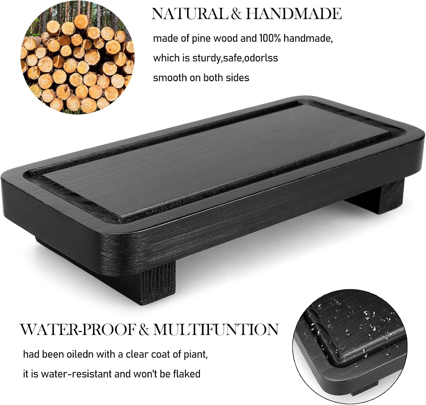 Small Black Kitchen Soap Tray for Counter Dish Soap Dispenser Wooden Display Pedestal Stand for Bathroom Decor Farmhouse Wood Riser Kitchen Accessories Countertop Vanity Counter Decorative Tray
