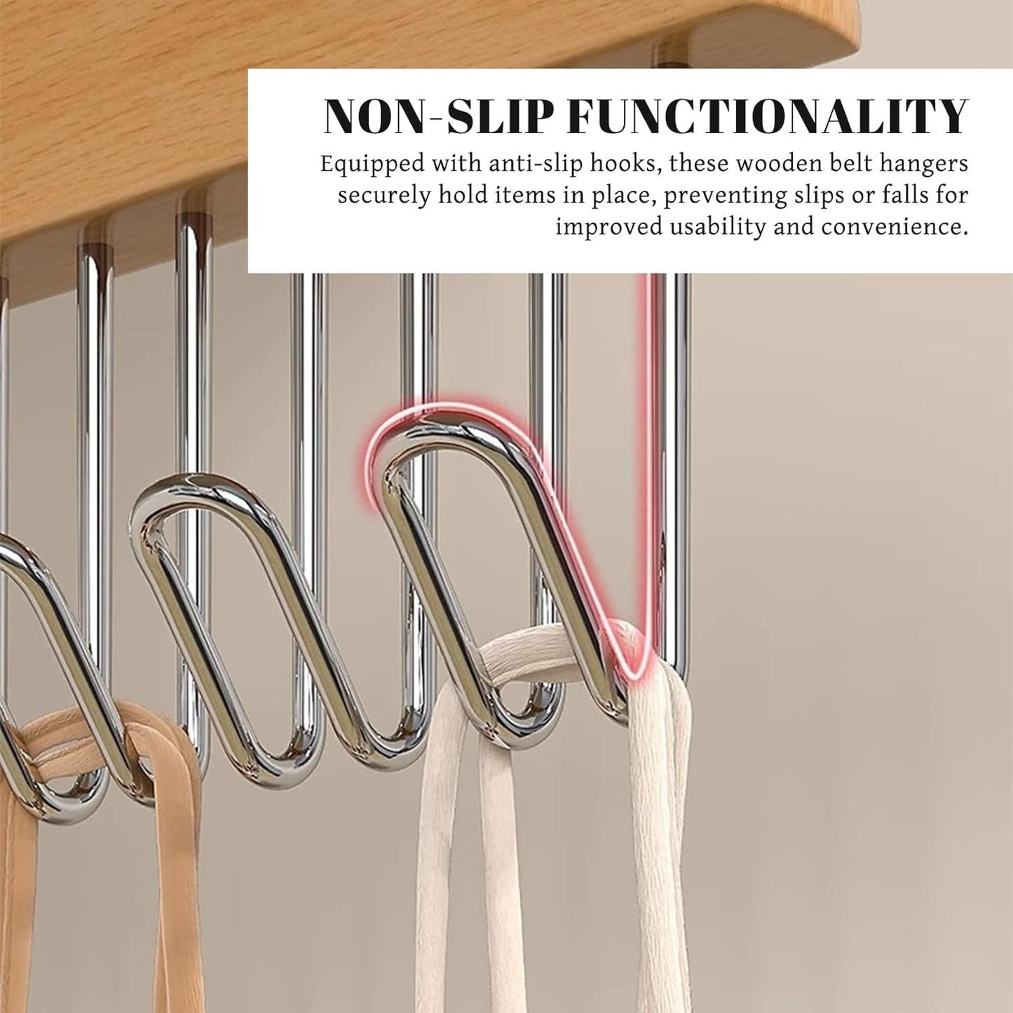 4PCS Belt Hanger for Closet with 8 Hooks Non-Slip Wooden Belt Hook Space-Saving for Ties, Scarves, Bras