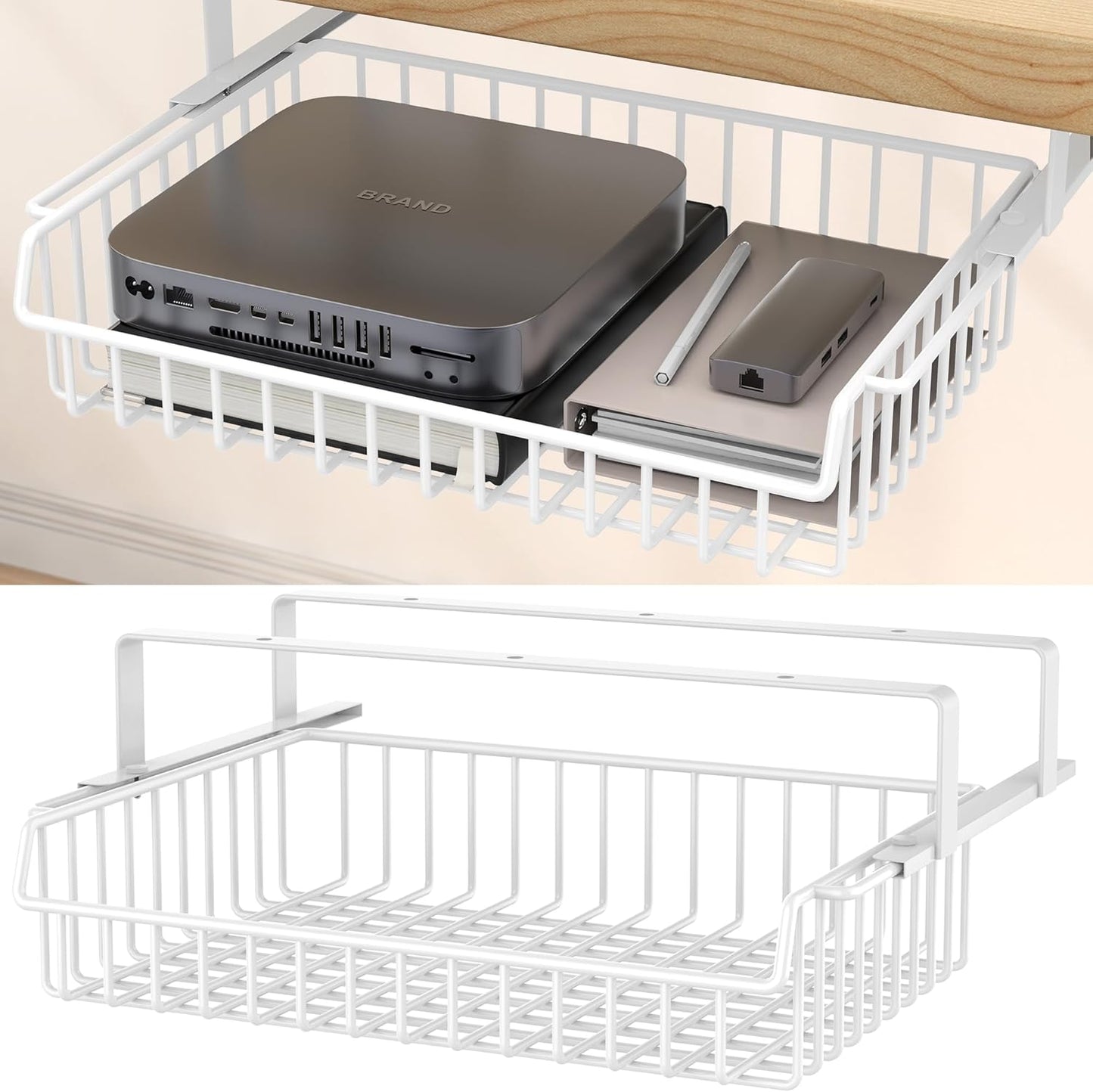 Under Desk Drawer, Slide Out Design,No Drill Metal Under Desk Cable Management, Under Table Storage Shelf Tray Basket Under Table Drawer Organizer for Office, Home, Workspace, Cabinet