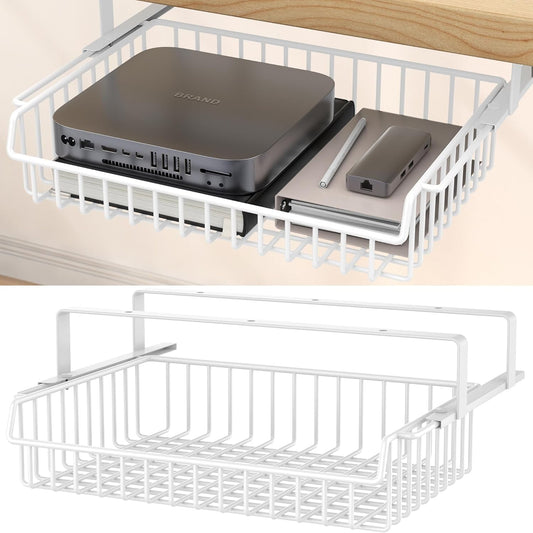 Under Desk Drawer, Slide Out Design,No Drill Metal Under Desk Cable Management, Under Table Storage Shelf Tray Basket Under Table Drawer Organizer for Office, Home, Workspace, Cabinet