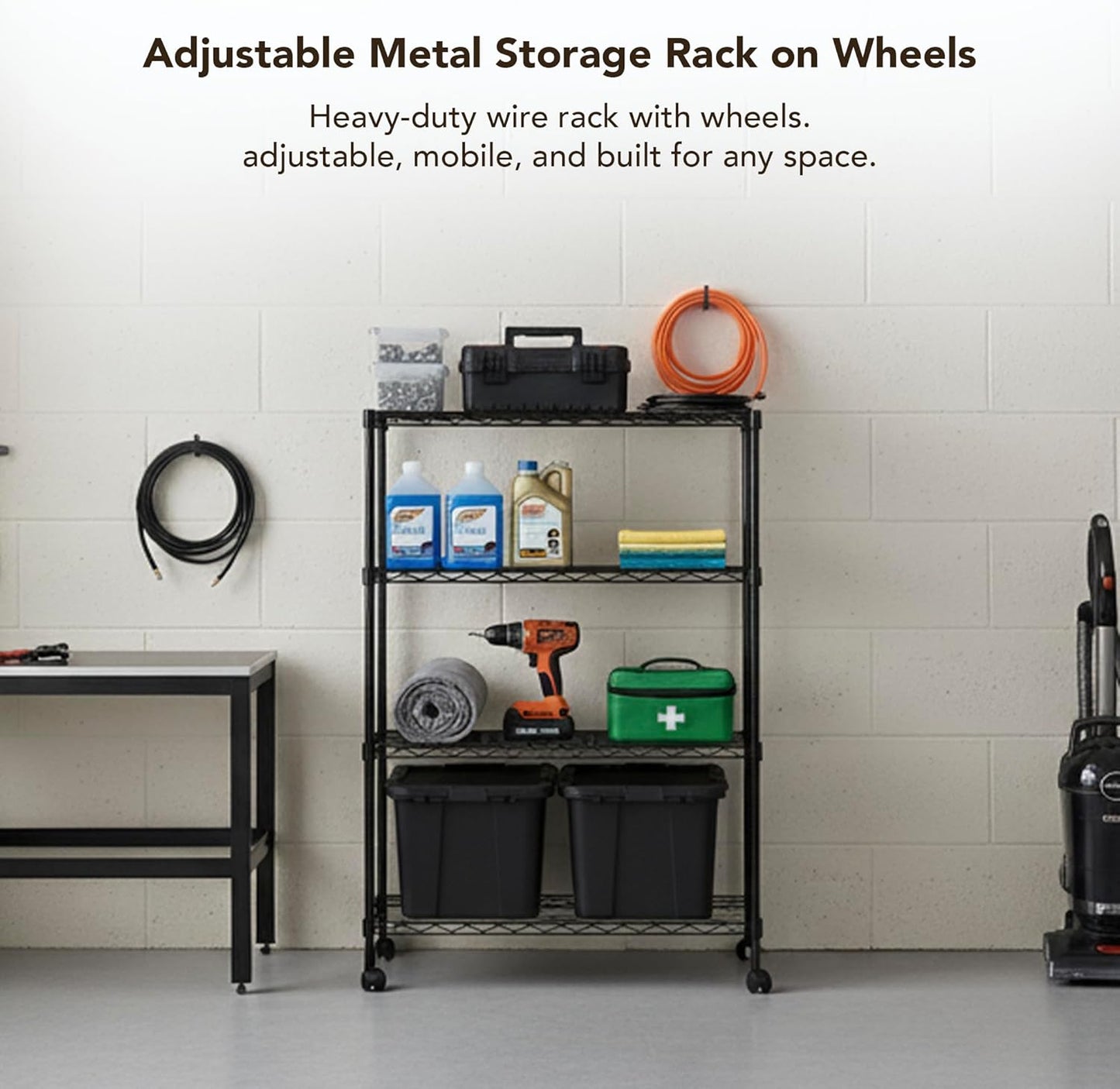 Displays By Jack 4 Tier Wire Shelving Unit Storage Rack, Metal Heavy Duty Utility Organization Units for Products Plant Standing Shelf, Pantry, Garage, Shelf Stand, Black, 14" W x 30" L X 48" H