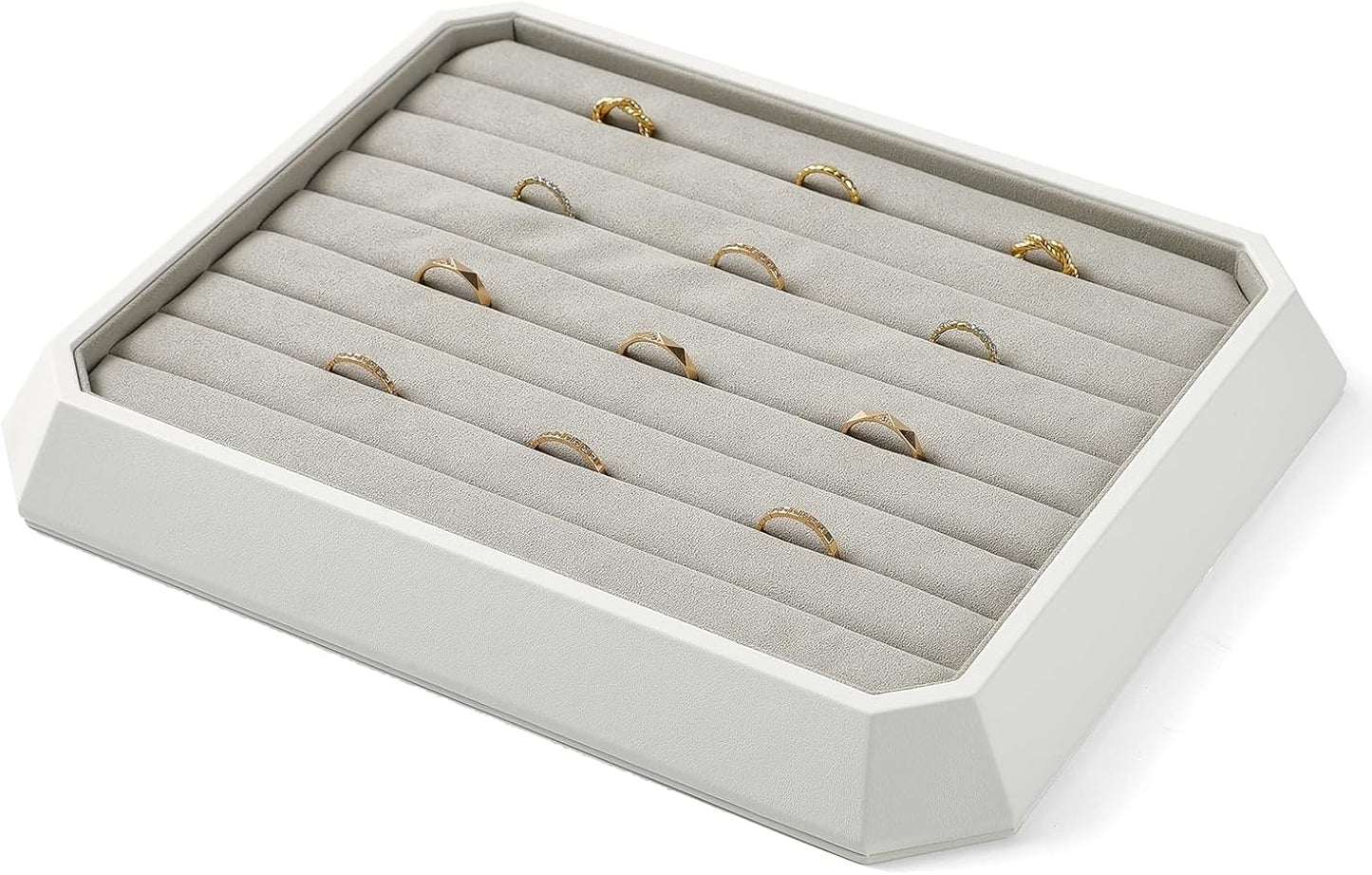 Premium PU Leather Stackable Jewelry Ring Display Tray Ring Earring Display Holder Organizer Showcase(Grey)