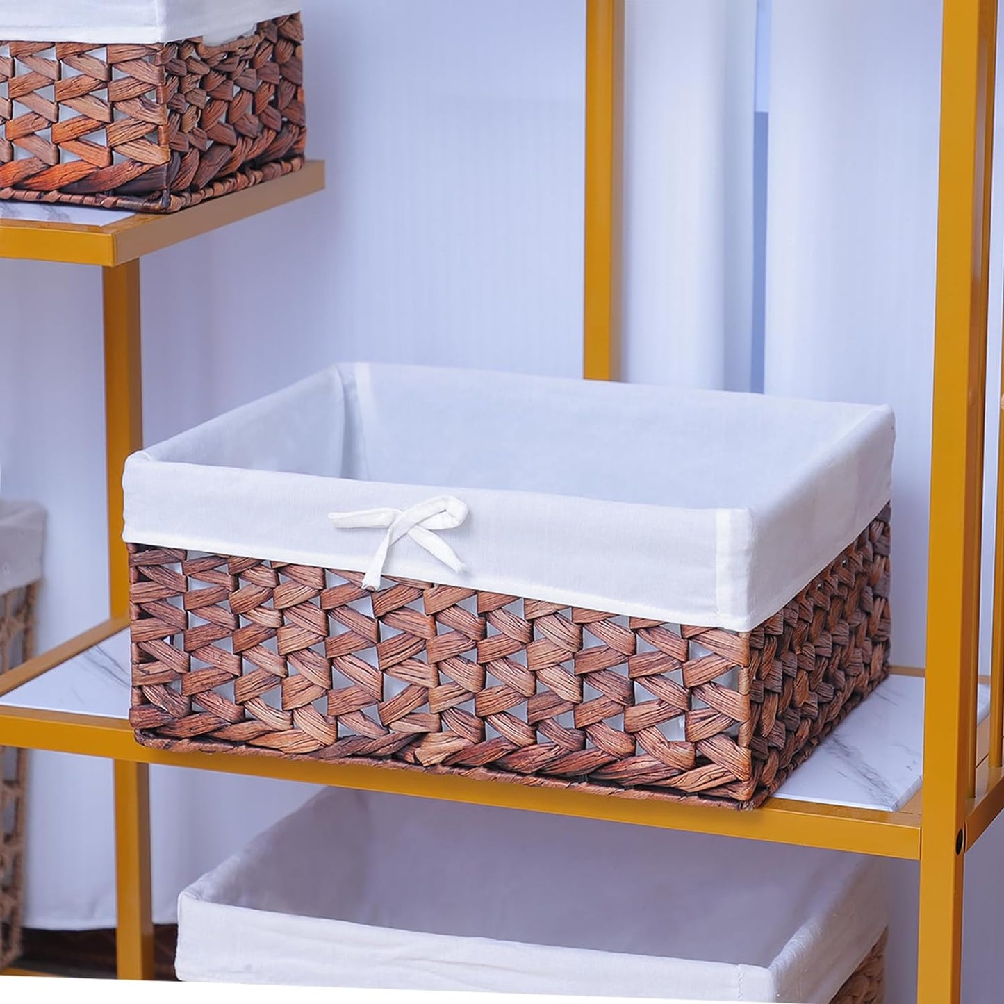 Rectangular Woven Seagrass Storage Bin with Handle,Kingwillow. (water hyacinth, Large)