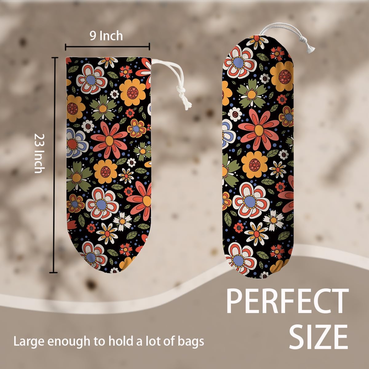 Flower Plastic Bag Holder, Wall Mount Grocery Bags Organizer, Washable Car Trash Bags, Kitchen Housewarming Gifts for Women Family Friends Grandma Mom, Kitchen Pattern Garbage Bag 59