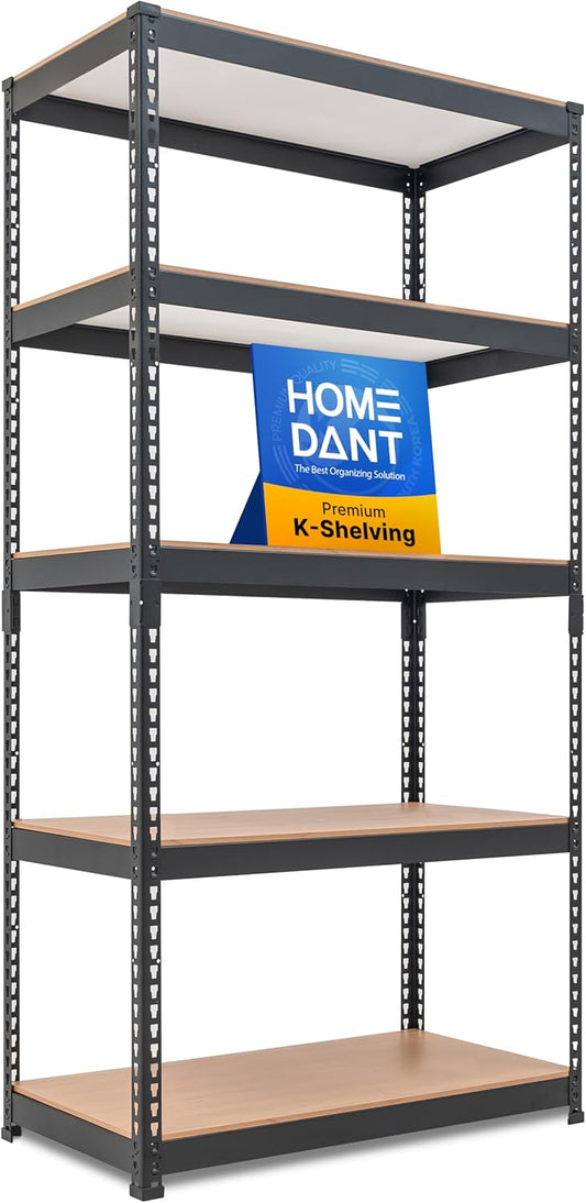 HOMEDANT 5-Tier Laminated Boltless Heavy Duty Metal Shelving Unit Adjustable Garage Storage Utility Rack Shelves Organization Multipurpose Shelf Warehouse Industrial (1, (M) 35.9" W, Black)