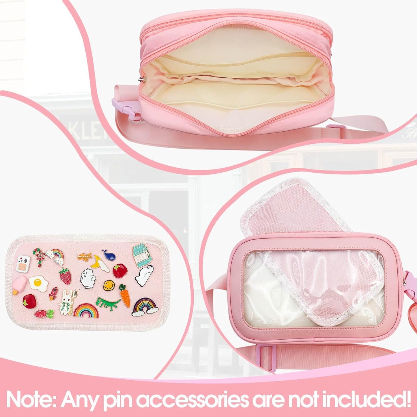 Pin Bag Fanny Pack, Ita Bag Storage Pin, Pink Crossbody Belt Bags for Women Girls Gifts, Pins Display for Sports Memorial Travel Brooches(No Pins Included)
