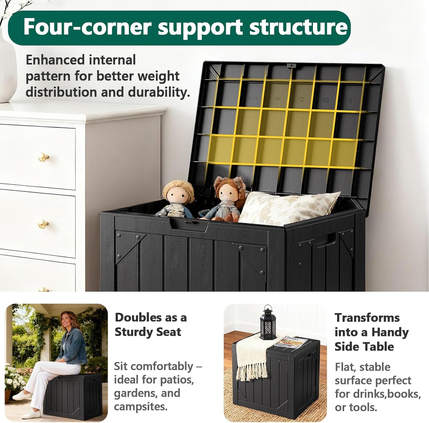 31 Gallon Outdoor Storage Box, Lockable Resin Deck Box for Patio Cushions, Throw Pillows, Garden Tools, Weatherproof Outdoor Storage Bench for Yard, Porch, or Balcony