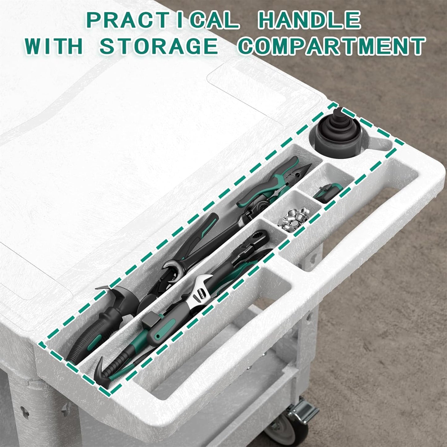 Heavy Duty Utility Rolling Tool Cart, 1000 lbs Capacity Flat Top Plastic Rolling Carts with 360°Swivel Wheels, 46 x 25 Inch Service Cart, 2 Shelf Work Cart for Warehouse,Garage, Cleaning. Grey