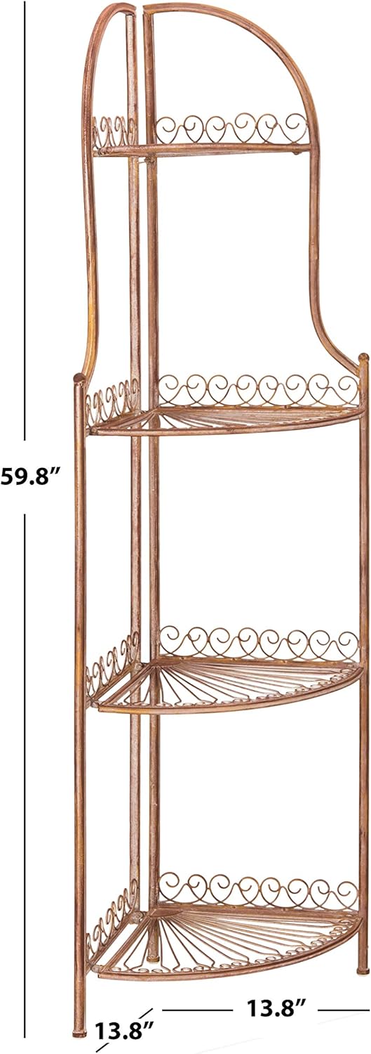 Safavieh PAT5013A Collection Abarrane Rusty Orange Wrought Iron 4 Tier Outdoor Corner Shelf Shelve