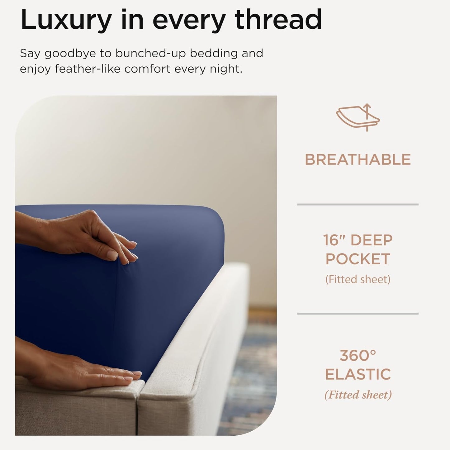 Threadmill Twin XL Sheet Sets |656 Thread Count 100% Supima Cotton Sheets for Twin XL Mattress | 16” Deep Pocket | Soft 3-Piece Cooling Sheet Set | Folkstone Blue