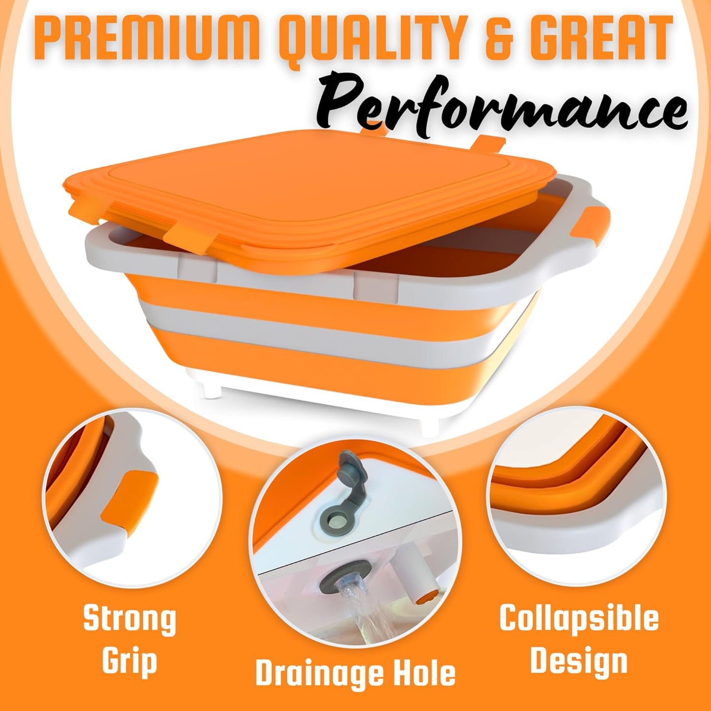 MAYALEAD BBQ Prep Tub with 2 Pcs Meat Shredder Claws, Collapsible Cutting Board, Cutting Board with Locking Lids, Drip Easy BBQ Prep Tub with lid-XL Size (Orange)